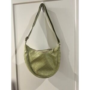 Maurices Sage Green Woven Faux Leather Crescent Hobo Shoulder Bag Basketweave